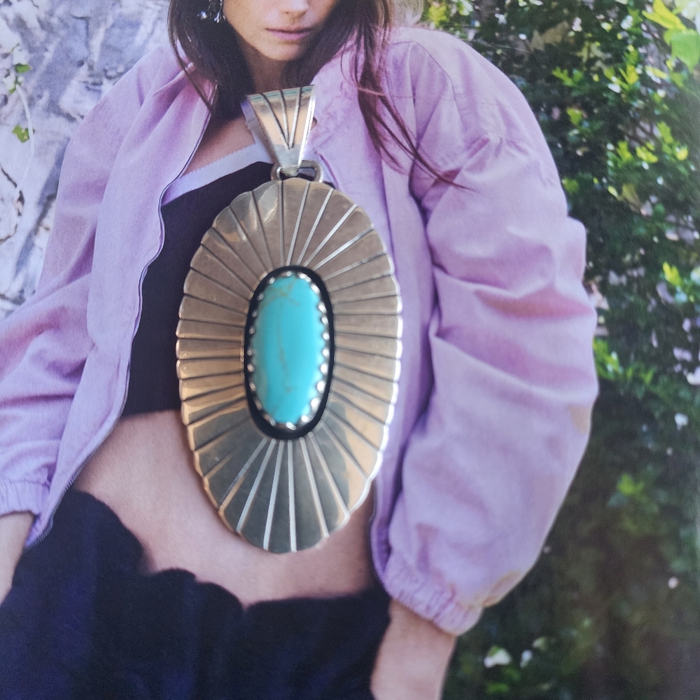 Sterling Silver Turquoise Pendant~ Native Made.
